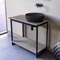Console Sink Vanity With Matte Black Vessel Sink and Grey Oak Shelf